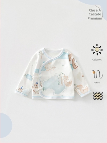 Top pentru nou-născuți din bumbac, design cu spate parțial deschis, guler rotund, 100% bumbac, primăvară-toamnă, 0–12 luni