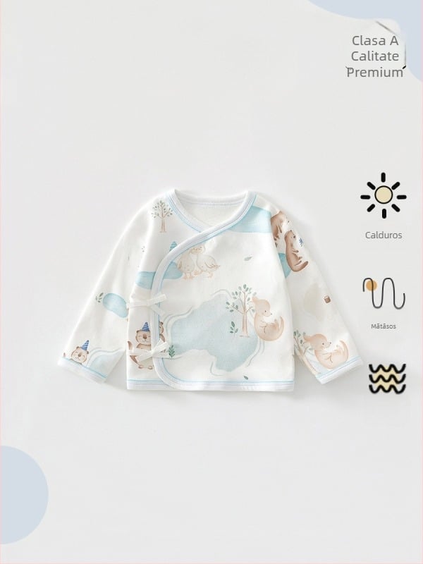 Top pentru nou-născuți din bumbac, design cu spate parțial deschis, guler rotund, 100% bumbac, primăvară-toamnă, 0–12 luni