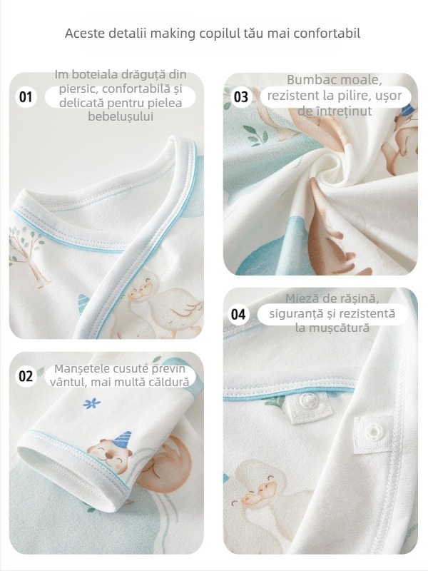 Top pentru nou-născuți din bumbac, design cu spate parțial deschis, guler rotund, 100% bumbac, primăvară-toamnă, 0–12 luni