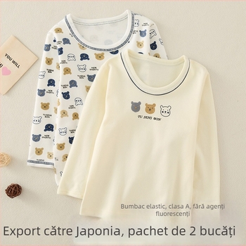 Top cu mâneci lungi pentru băieți, design ursuleț desen animat, 95% bumbac, gât rotund, pentru vârsta 3–8 ani (100–140 cm)