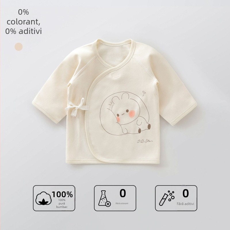 Tricou pentru nou-născuți din bumbac - 100% bumbac, țesătură șlefuită, patru sezoane, fără glugă, potrivit pentru nou-născuți