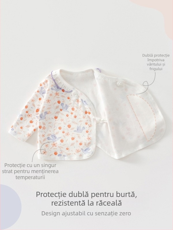 Top bebelu din bumbac 100% pentru nou-născuți, cu guler rotund, fără glugă, siguranță Clasa A, potrivit pentru 0–12 luni, finisaj moale