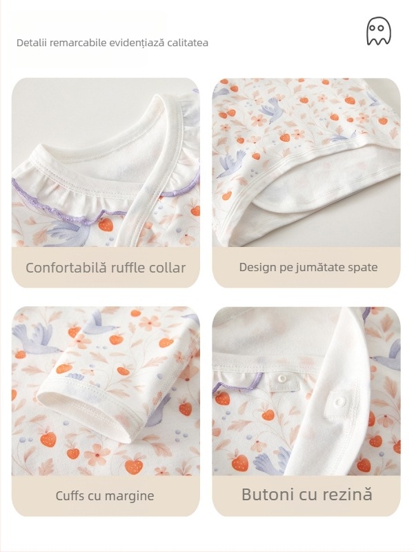 Top bebelu din bumbac 100% pentru nou-născuți, cu guler rotund, fără glugă, siguranță Clasa A, potrivit pentru 0–12 luni, finisaj moale
