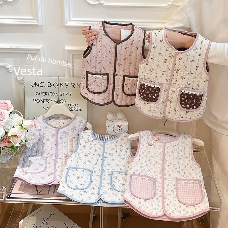 Veste pentru copii pentru fete, groasă, cu model desen animat, stil coreean, toamnă-iarnă; exterior din bumbac, 50% viscoză, căptușeală din bumbac, umplutură poliester