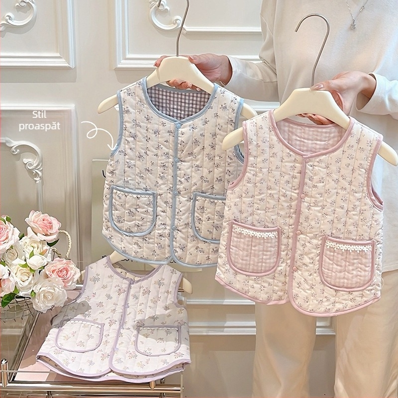 Veste pentru copii pentru fete, groasă, cu model desen animat, stil coreean, toamnă-iarnă; exterior din bumbac, 50% viscoză, căptușeală din bumbac, umplutură poliester