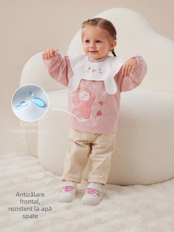 Smoc impermeabil pentru copii din corduroy cu bib, model desen animat, 100% poliester, vârsta 0–1 ani, toamna 2025