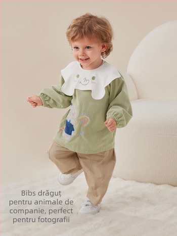 Smoc impermeabil pentru copii din corduroy cu bib, model desen animat, 100% poliester, vârsta 0–1 ani, toamna 2025