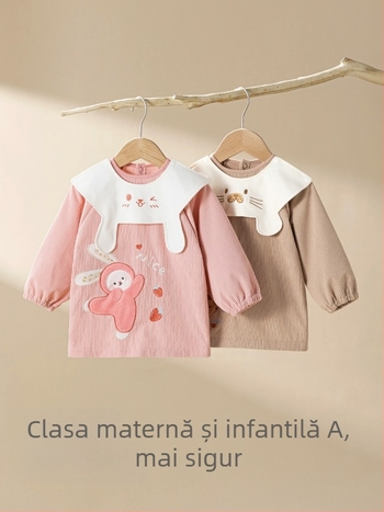 Smoc impermeabil pentru copii din corduroy cu bib, model desen animat, 100% poliester, vârsta 0–1 ani, toamna 2025