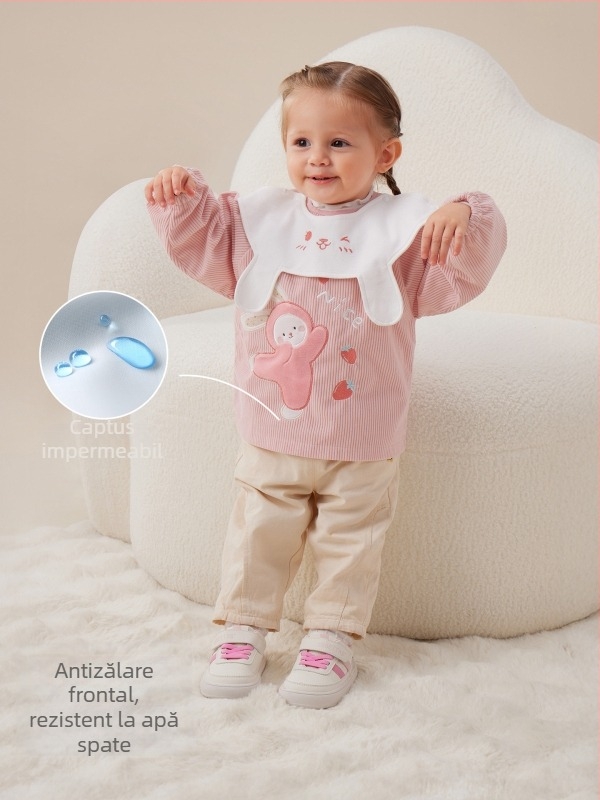 Smoc impermeabil pentru copii din corduroy cu bib, model desen animat, 100% poliester, vârsta 0–1 ani, toamna 2025
