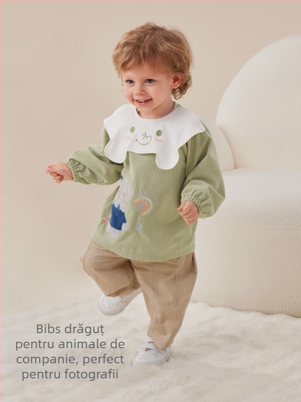 Smoc impermeabil pentru copii din corduroy cu bib, model desen animat, 100% poliester, vârsta 0–1 ani, toamna 2025