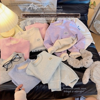 Set termic din catifea pentru copii, două piese, unisex, toamnă-iarnă, material Koala Velvet
