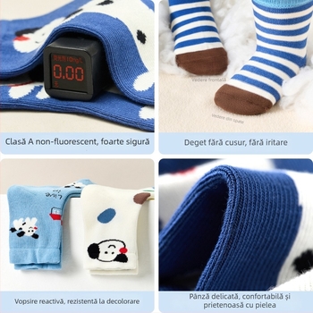 Șosete copii Nido Bear – Țesătură: 79,2% bumbac, 17,7% nailon, 3,1% spandex;  Tunel scurt, Fără cusături, Model desene animate și litere, AW2503