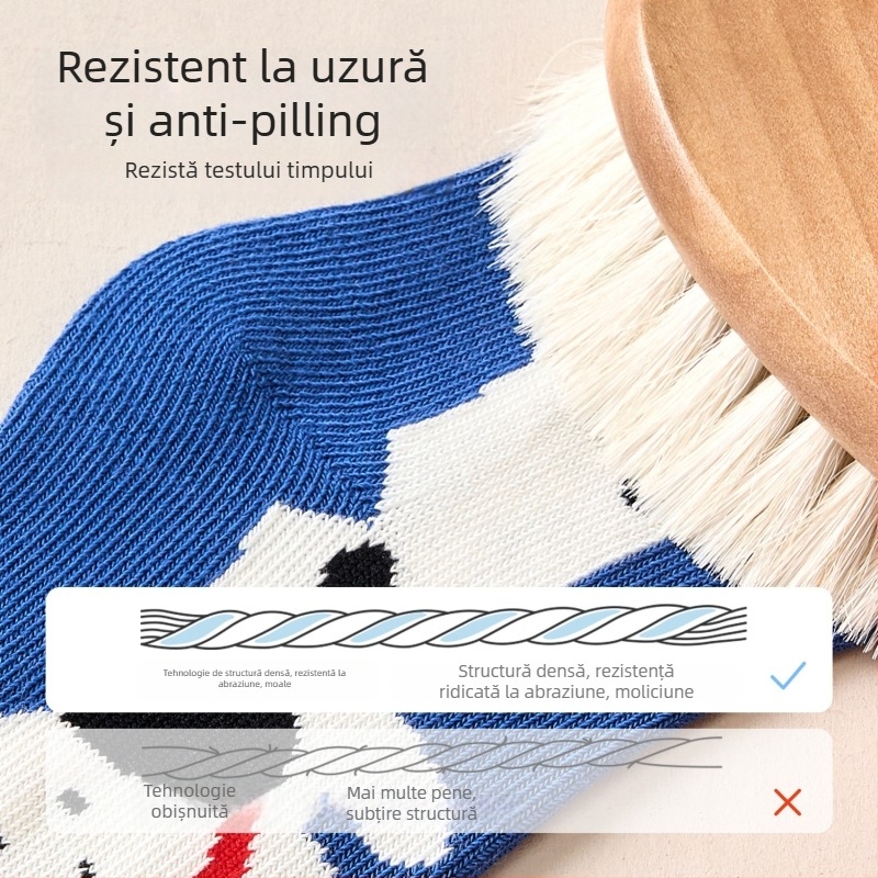 Șosete copii Nido Bear – Țesătură: 79,2% bumbac, 17,7% nailon, 3,1% spandex;  Tunel scurt, Fără cusături, Model desene animate și litere, AW2503