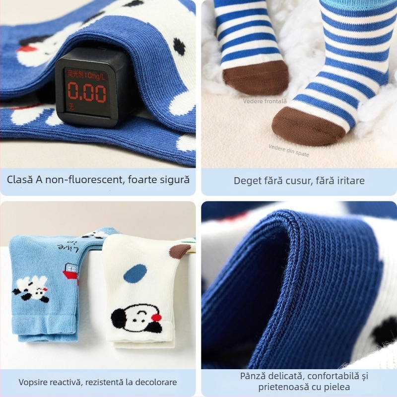 Șosete copii Nido Bear – Țesătură: 79,2% bumbac, 17,7% nailon, 3,1% spandex;  Tunel scurt, Fără cusături, Model desene animate și litere, AW2503