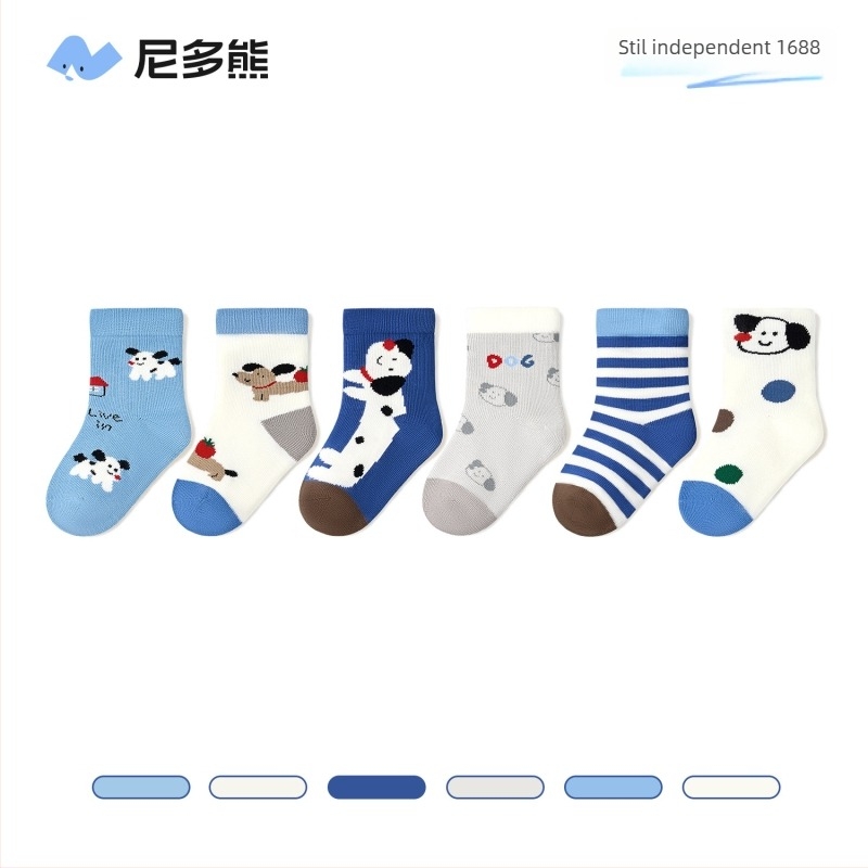 Șosete copii Nido Bear – Țesătură: 79,2% bumbac, 17,7% nailon, 3,1% spandex;  Tunel scurt, Fără cusături, Model desene animate și litere, AW2503