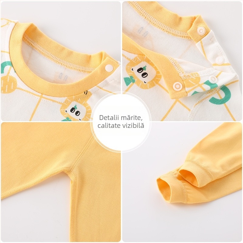 Set de pijamale pentru bebeluși, 100% bumbac, două piese, top cu mânecă lungă și pantaloni lungi, imprimeu animale