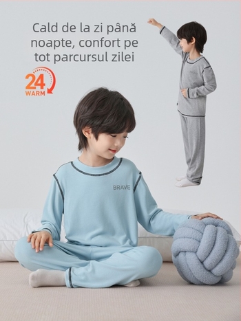 Set termic pentru copii băieți - Haima Home, material viscoză 93%, guler rotund, iarnă și toamnă