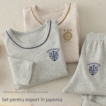 Set pentru copii din 100% bumbac, pentru toamnă și iarnă — tricou cu guler rotund și pantaloni de grosime obișnuită