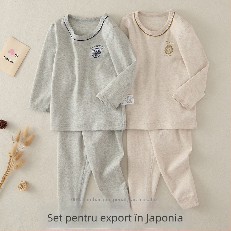 Set pentru copii din 100% bumbac, pentru toamnă și iarnă — tricou cu guler rotund și pantaloni de grosime obișnuită