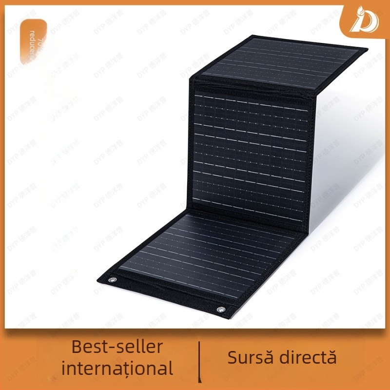 Panou solar de încărcare pliabil cu porturi Type-C, USB și DC – ieșire 5V; Potrivit pentru camping, în aer liber, drumeții, călătorii, pescuit; Brand: Deyangpu