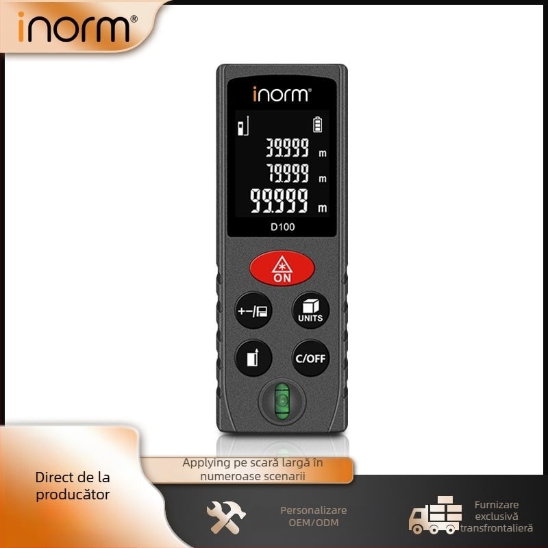 Inorm Măsurător cu laser portabil pentru distanțe, interval 0,05–100 m, rezoluție 1 mm, precizie ±2 mm, protecție IP54