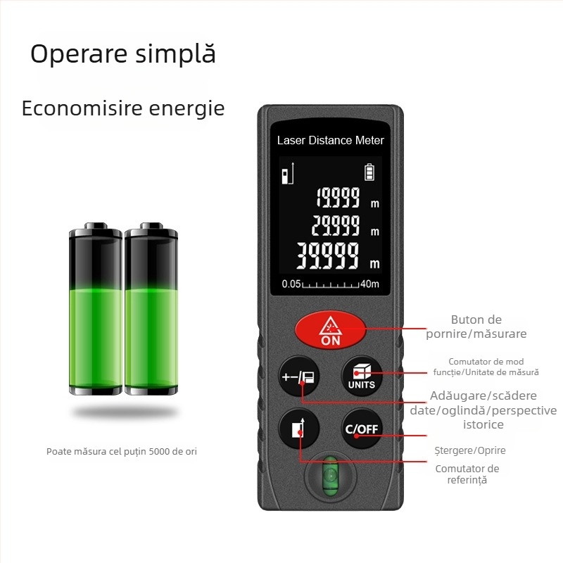 Inorm Măsurător cu laser portabil pentru distanțe, interval 0,05–100 m, rezoluție 1 mm, precizie ±2 mm, protecție IP54