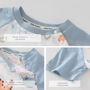 Tricou unisex pentru copii din 100% bumbac, imprimare cu animale, mâneci scurte, guler rotund, stil casual de vară