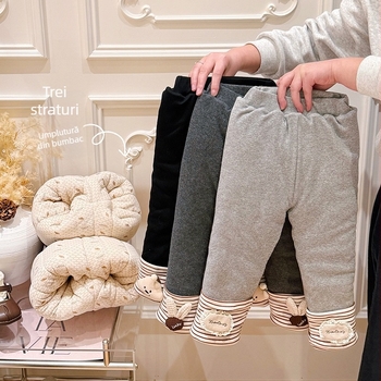 Pantaloni de iarnă pentru copii din bumbac, lungi, talie medie, stil casual de bază, 60% bumbac
