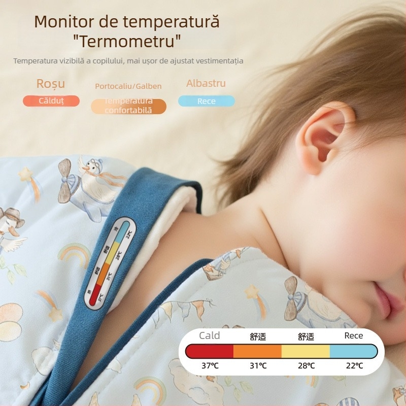 Sac de dormit pentru sugari – Model Cartoon; Material din bumbac 95%+; căptușeală din bumbac; Umplutură din bumbac; Potrivit pentru toate anotimpurile