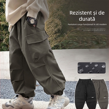 Pantaloni pentru băieți, stil coreean de lucru, 100% poliester, talie elastică, lungi, primăvară-toamnă