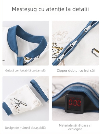 DUUDUU Sac de dormit dublu pentru bebeluși, 100% bumbac exterior și căptușeală, umplutură bumbac, mâneci detașabile, fermoar metalic, potrivit primăvară-toamnă, vârstă 0–3 ani