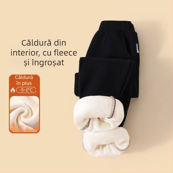 Casual pantaloni lungi pentru băieți, căptușiți cu fleece, 100% bumbac, talie elastică, imprimeu cu desene animate, toamnă-iarnă