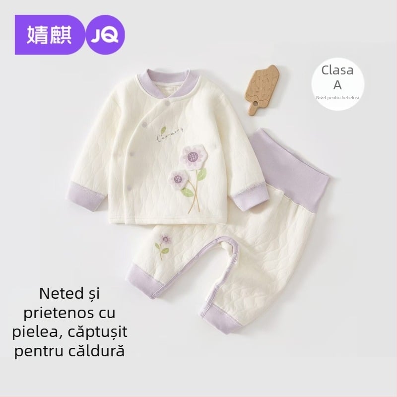 Set pentru bebeluși din 100% bumbac, compus din două piese: top cu mânecă lungă și pantaloni lungi, model Cartoon, pentru nou-născuți 0–12 luni, material gros pentru toamnă/iarnă/primăvară
