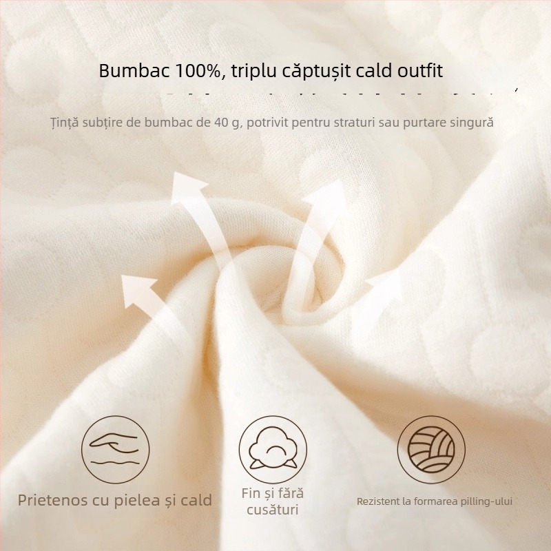 Set pentru bebeluși din 100% bumbac, compus din două piese: top cu mânecă lungă și pantaloni lungi, model Cartoon, pentru nou-născuți 0–12 luni, material gros pentru toamnă/iarnă/primăvară