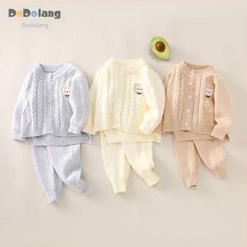 Set din două piese pentru bebeluți din tricot, unisex, mâneci lungi, închidere cu nasturi în față, țesătură tricot 84% bumbac