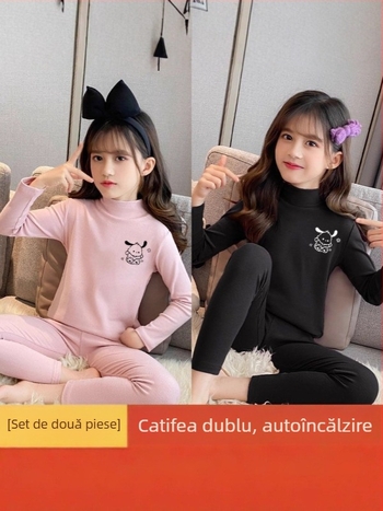Set de pijamale din terry pentru fete, guler semi-înalt, două piese, toamnă-iarnă, vârsta 3–8 ani