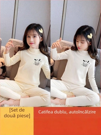 Set de pijamale din terry pentru fete, guler semi-înalt, două piese, toamnă-iarnă, vârsta 3–8 ani