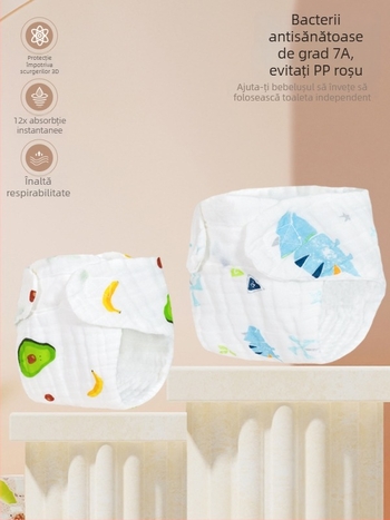 Mu Mu Bear pantaloni de scutec din tifon de bumbac, imprimare cu desene animate, lavabili, pentru sugari 9–18 kg