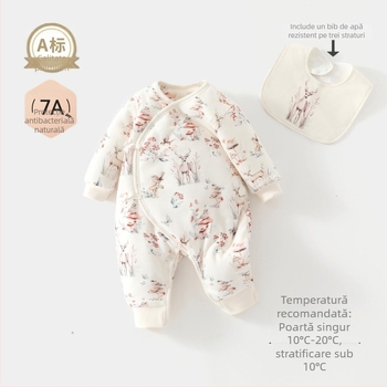 Salopetă unică pentru bebeluși, 100% bumbac, umplutură din fibră de soia, gros pentru toamnă-iarnă, mâneci lungi, fără glugă, închidere cu nasturi pe un rând