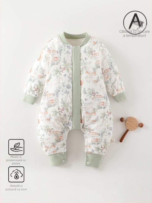 Sac de dormit pentru nou-născuți cu picioare separate, mâneci detașabile, bumbac gros cu umplutură poliester, potrivit pentru iarnă și toamnă