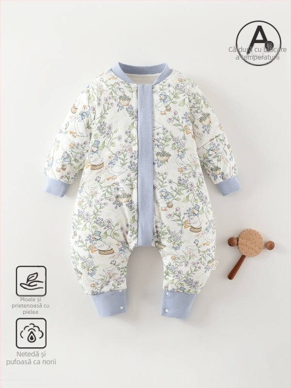 Sac de dormit pentru nou-născuți cu picioare separate, mâneci detașabile, bumbac gros cu umplutură poliester, potrivit pentru iarnă și toamnă