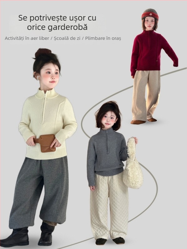 Pulover pentru copii stil coreean Nylon/Poliamid Pulover cu guler rotund