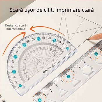 Deli riglă moale pentru elevi, set PVC din patru piese, modele VC17/VC18, cu scară și goniometru