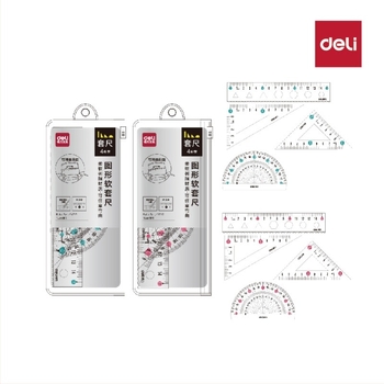 Deli riglă moale pentru elevi, set PVC din patru piese, modele VC17/VC18, cu scară și goniometru