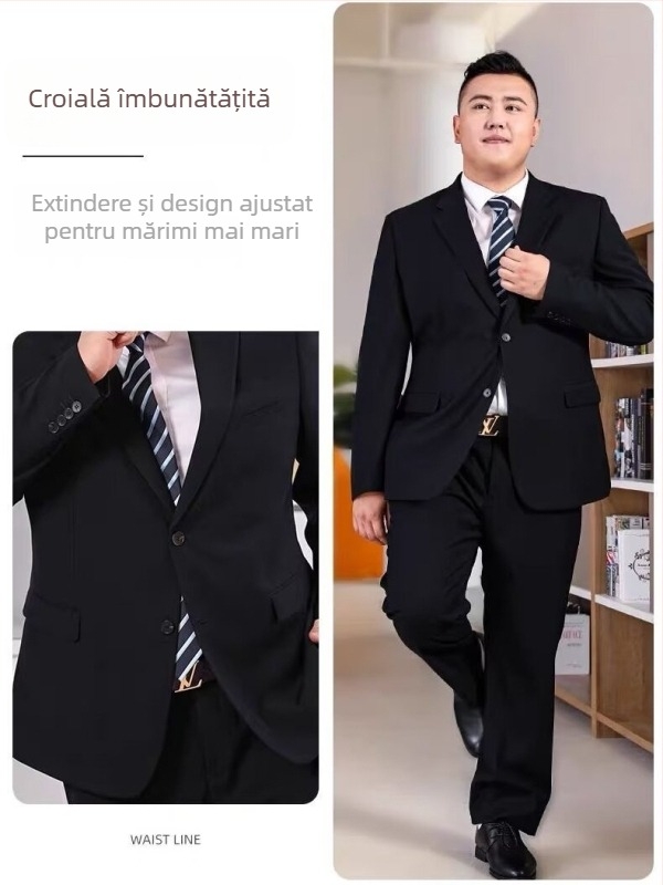Set costum bărbătesc minimalist casual, croială slim fit, cu două nasturi, rever plat, amestec de fibre acetate 50–60%, purtare în patru sezoane, toamna 2024
