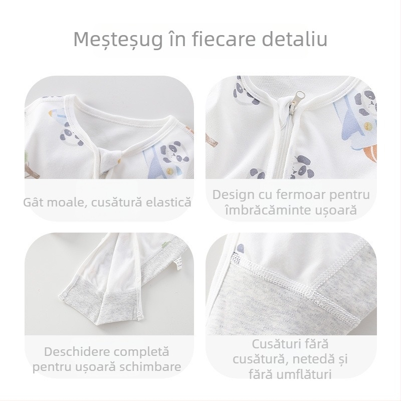 Sac de dormit pentru bebeluți cu picioare separate, din bumbac 100% – țesătură și umplutură, pentru 1–3 ani, primăvară-toamnă, model desen animat