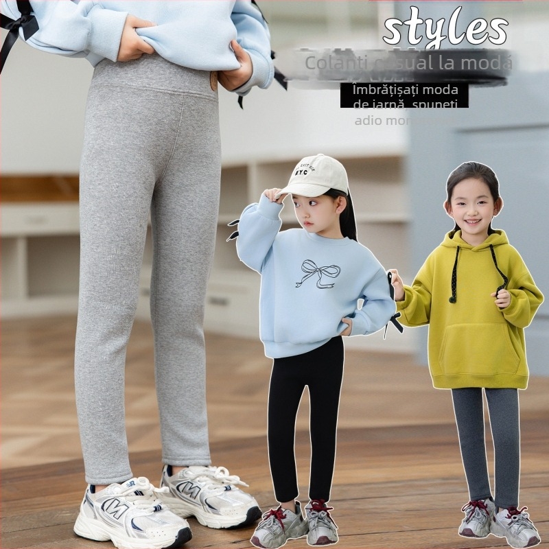 Pantaloni de iarnă pentru fetițe, căptuți cu fleece, talie elastică, 95% bumbac, pentru vârsta 3–8 ani