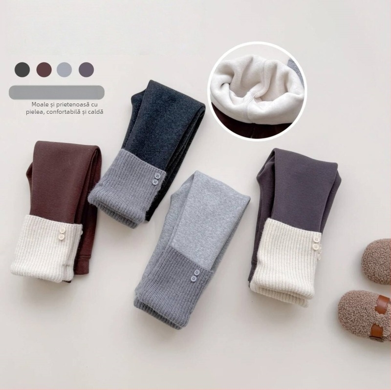 Pantaloni lungi de iarnă din bumbac pentru fete, talie medie, talie elastică, 95% bumbac, pentru vârsta 3–8 ani