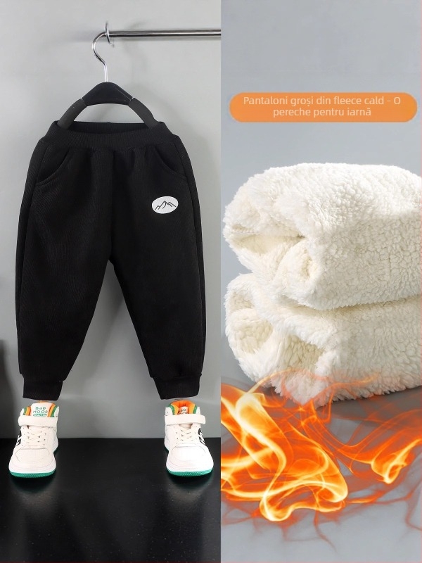 Pantaloni pentru copii din corduroy, căptușiți cu fleece, stil coreean, poliester 95%, iarnă