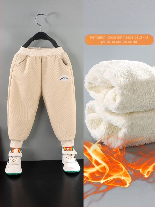 Pantaloni pentru copii din corduroy, căptușiți cu fleece, stil coreean, poliester 95%, iarnă